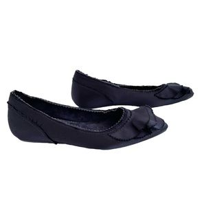 Pedro Garcia Albany Satin Ruffle Ballet Flats Navy 6.5